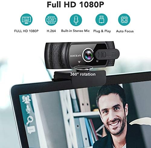 Веб-камера со Микрофон, Eocean 1080P HD Камера со Приватноста Маска, Стриминг Компјутер на Web Camera, USB Десктоп, Лаптоп