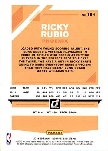 2019-20 Donruss Кошарка 194 Ricky Рубио Феникс Сонца Службен НБА Трговски Картичка (со Panini Америка)