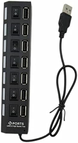 Grabote Голема 7 Портен USB 2.0 ХАБ за LED Напојува со Голема Брзина Splitter Extender Кабел Црно Бела Нови