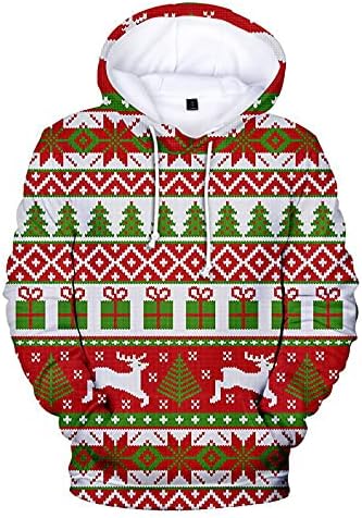 Грди Џемпер Божиќ за Мажи Качулка - Унисекс Божиќ Дрво Elk Дедо Смешно 3D Печатење Тинејџерски Sweatshirt Блуза Грб Outwear