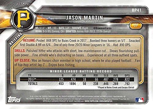 2018 Bowman Изгледите BP41 Џејсон Мартин Питсбург Пиратите Бејзбол Картичка