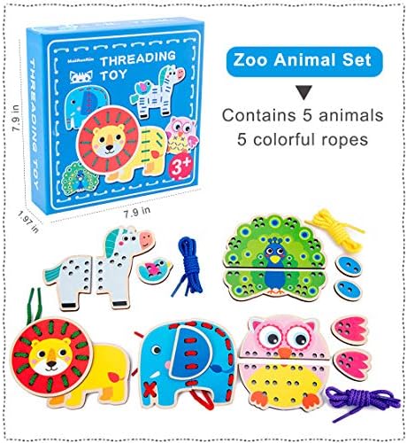 5 Pack Животни Алкохол Картички Дрвена Сложувалка Провира Играчки Montessori Шиење Картички за Деца Рано Учење на Фината