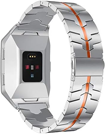 RABUZI Бенд Компатибилен за Fitbit Ionic Бенд,Емајл Процес од Нерѓосувачки Челик, Метални Додатоци Метал Види Рака Компатибилен Fitbit Ionic Smartwatch,Сребро+Портокал Глеѓ процес